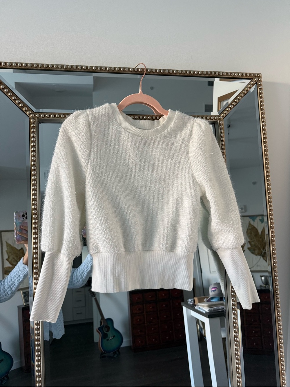 Habitual kids Cropped Cream Textured Puff-Sleeve Sweater